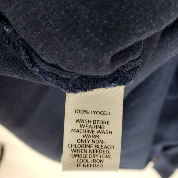 3/$25 LOFT Strappy Chambray Off the Cold Shoulder Top XXS Long Sleeve Denim Blue - Picture 7 of 7